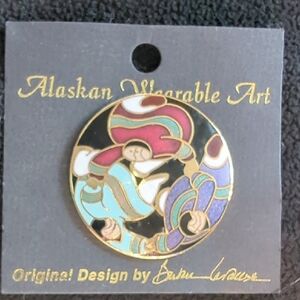 Vintage Barbara Lavallee Inuit Women Dancing Enamel Cloisonné Brooch